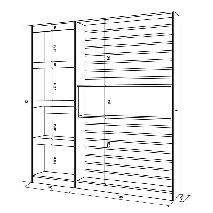 Libreria scaffale in legno a ripiani, 170x186x25cm, Soggiorno - Ufficio, Per libri, Stile moderno colore Bianco e nero