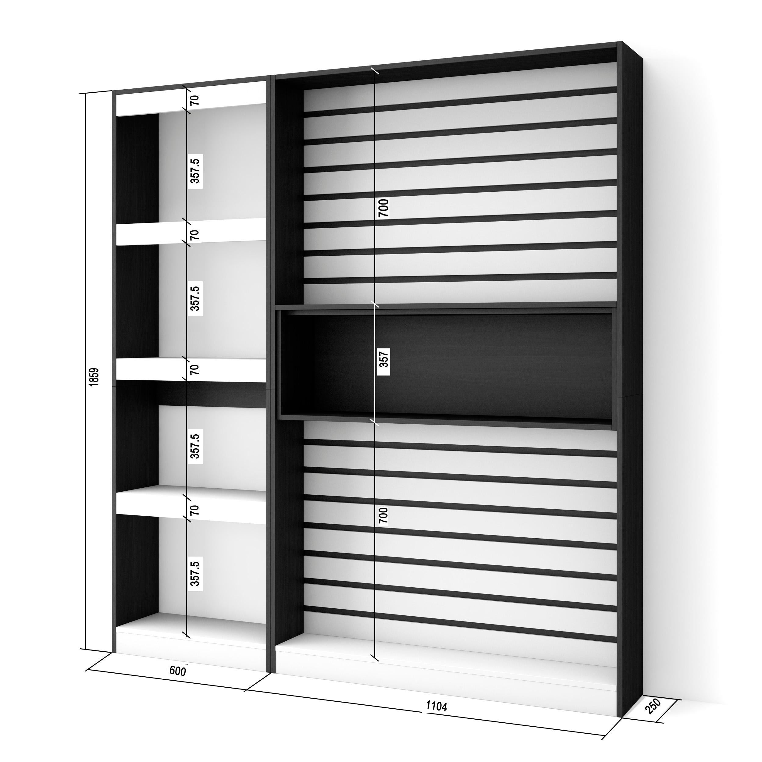 Libreria scaffale in legno a ripiani, 170x186x25cm, Soggiorno - Ufficio, Per libri, Stile moderno colore Bianco e nero