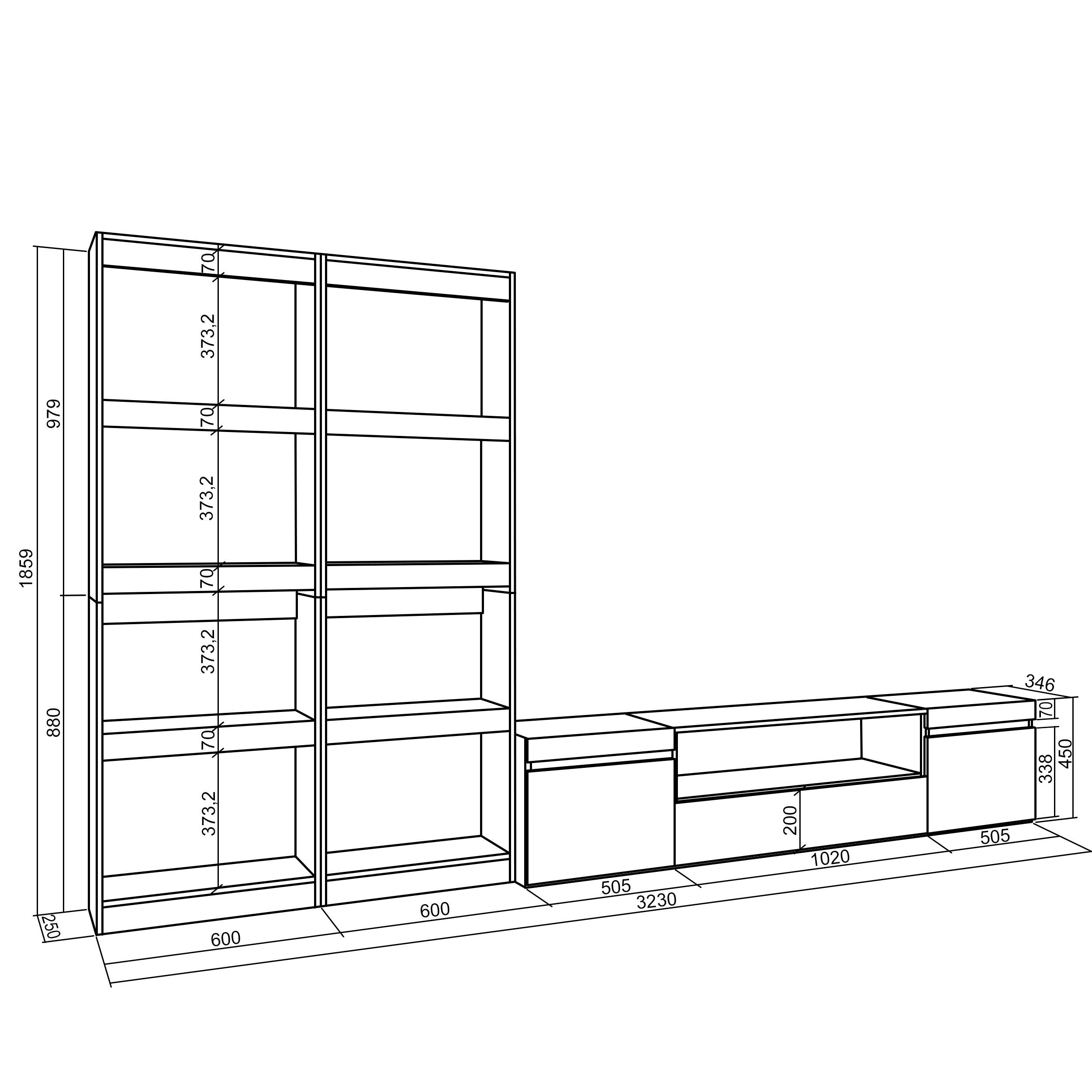 Mobile Soggiorno TV, 320x186x35cm, Per TV fino a 80", Rovere e nero RF 2601