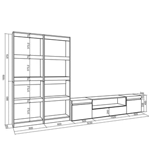 Mobile Soggiorno TV, 320x186x35cm, Per TV fino a 80", Rovere e nero RF 2601