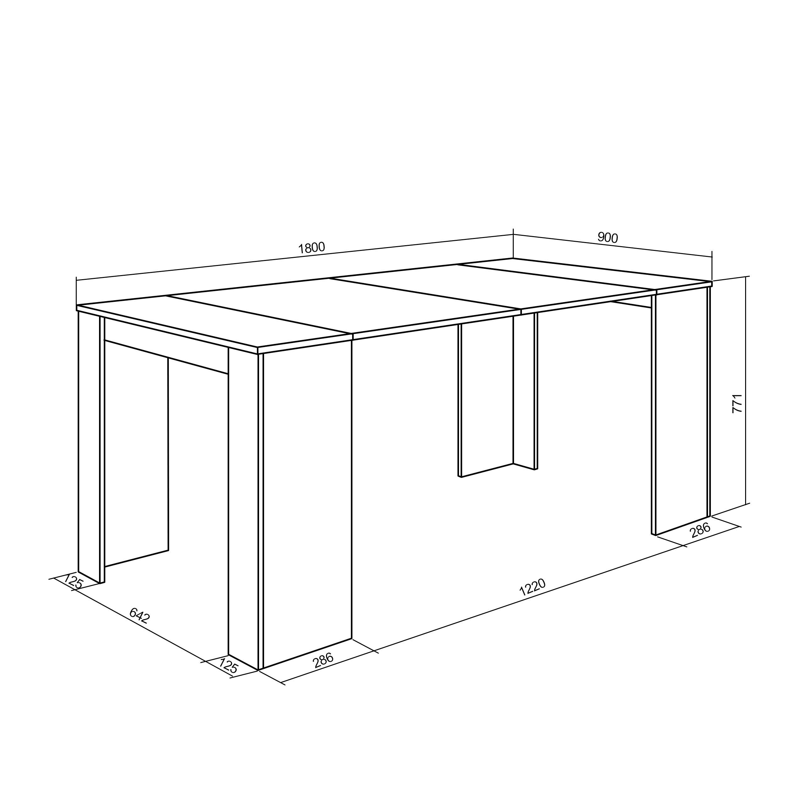 Consolle allungabile, 180x90x77cm, Per 8 persone, Tavolo da pranzo, colore Rovere RF2624