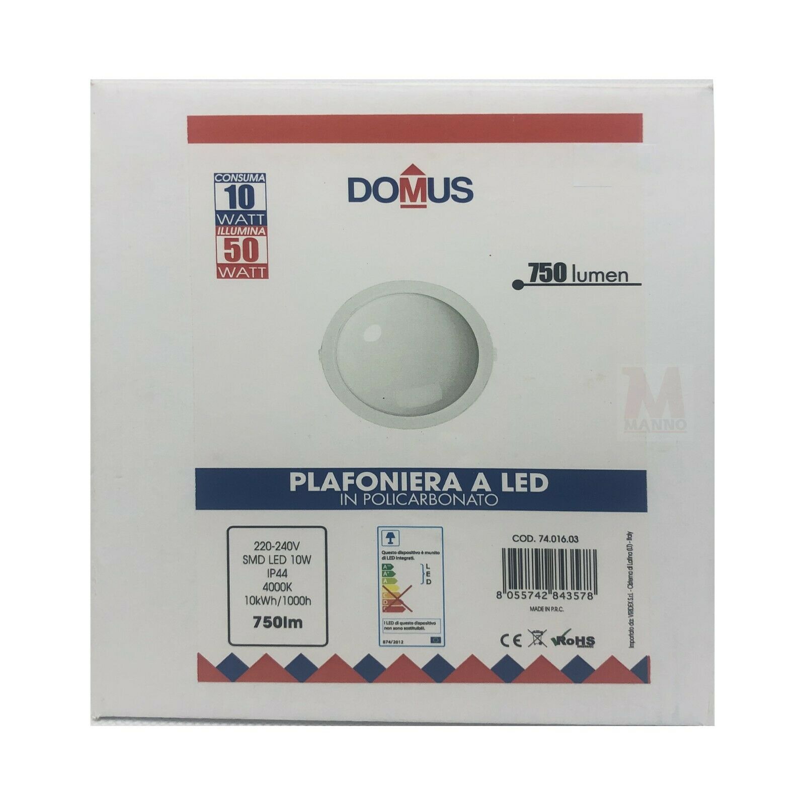 Domus PLAFONIERA A LED Luce Naturale 750 lm Cons 10 W Prod 50 W 15,5 cm bianco