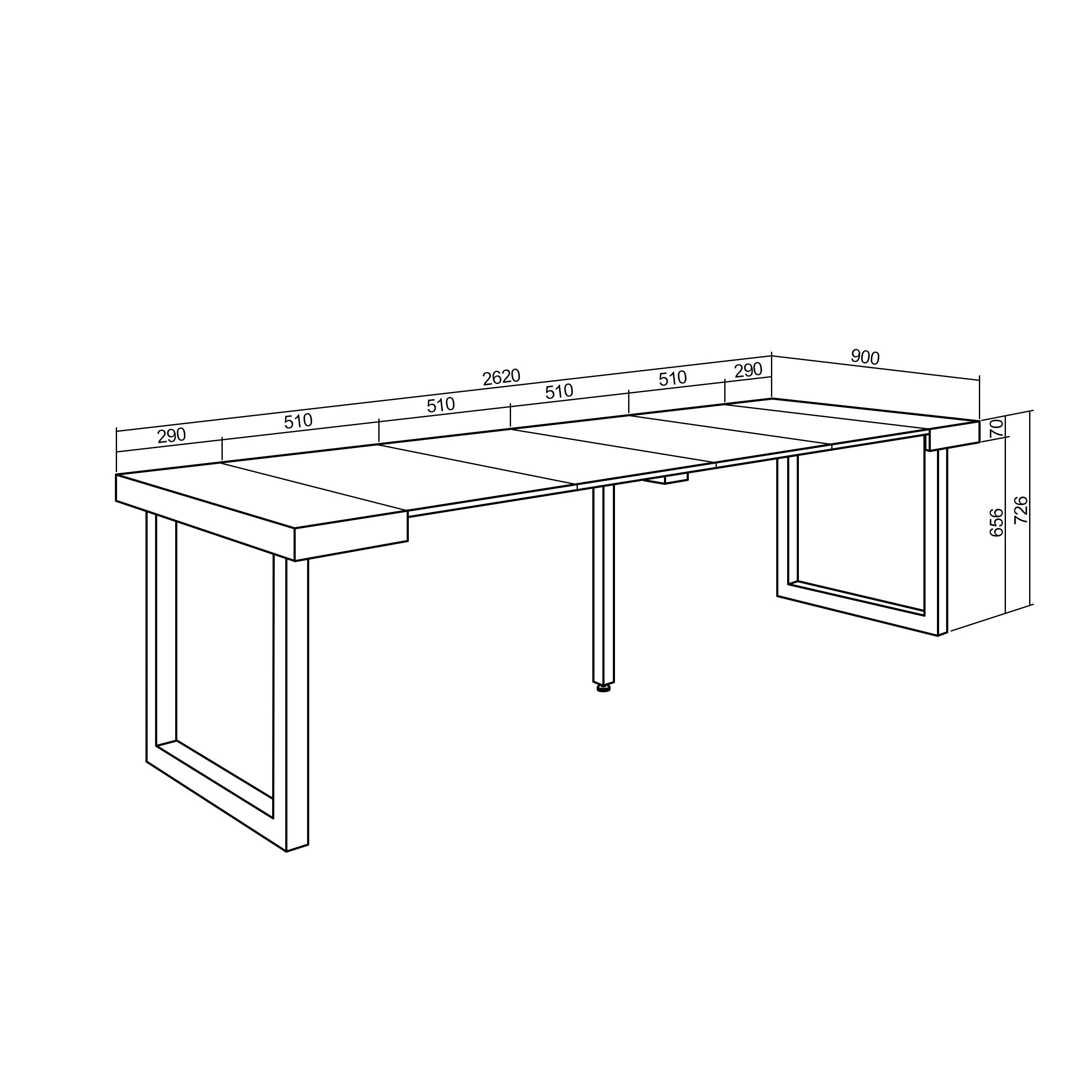 Consolle allungabile, 260, Per 12 persone, Gambe in legno, RF 2981