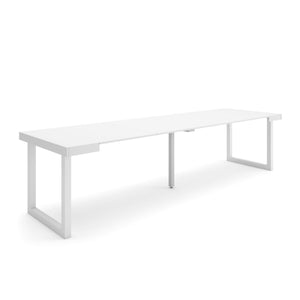 Consolle allungabile, 302x90x73cm, Per 14 persone, Gambe in legno, Bianco RF2969