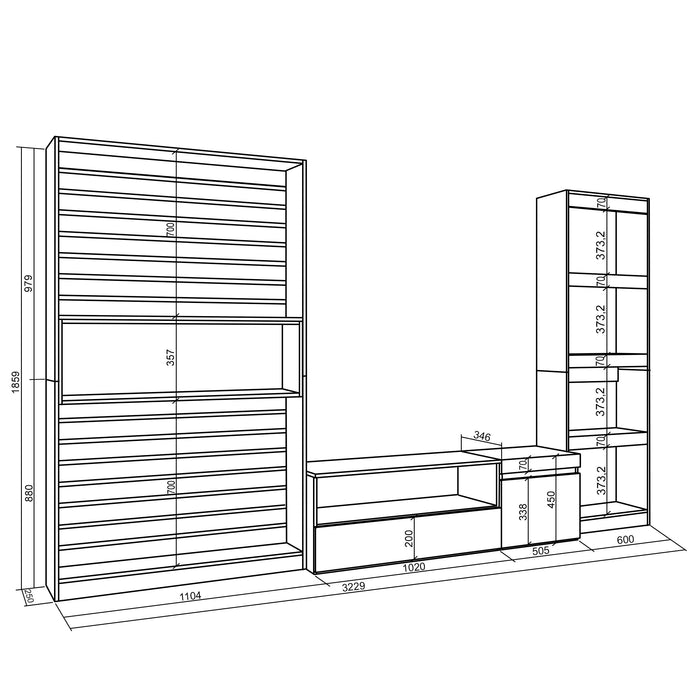 Mobile Soggiorno TV, 320x186x35cm, Rovere e nero RF 2589