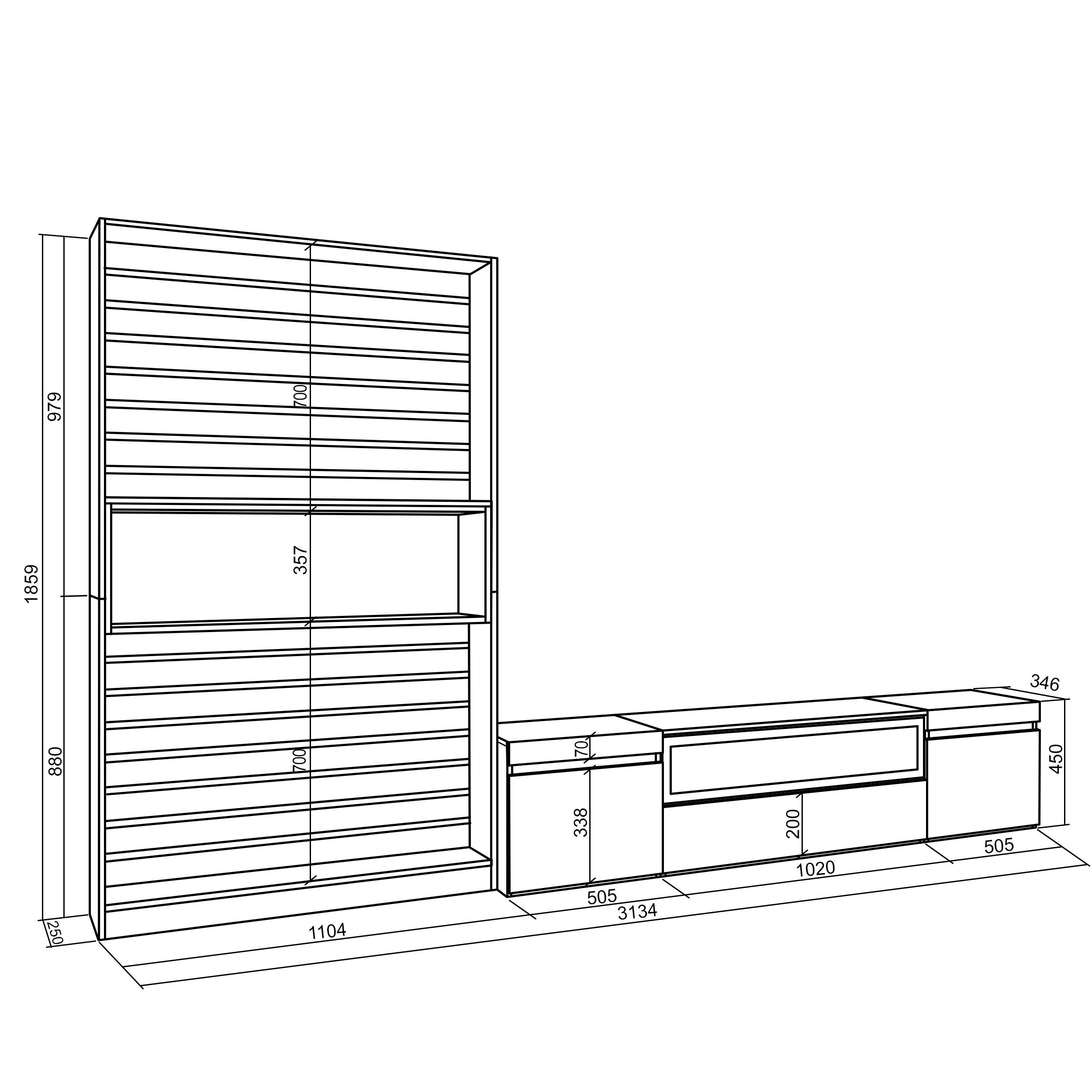 Mobile TV, Soggiorno, 310x35x186cm, Per TV fino a 80", Camino elettrico, colore Rovere e nero RF2862