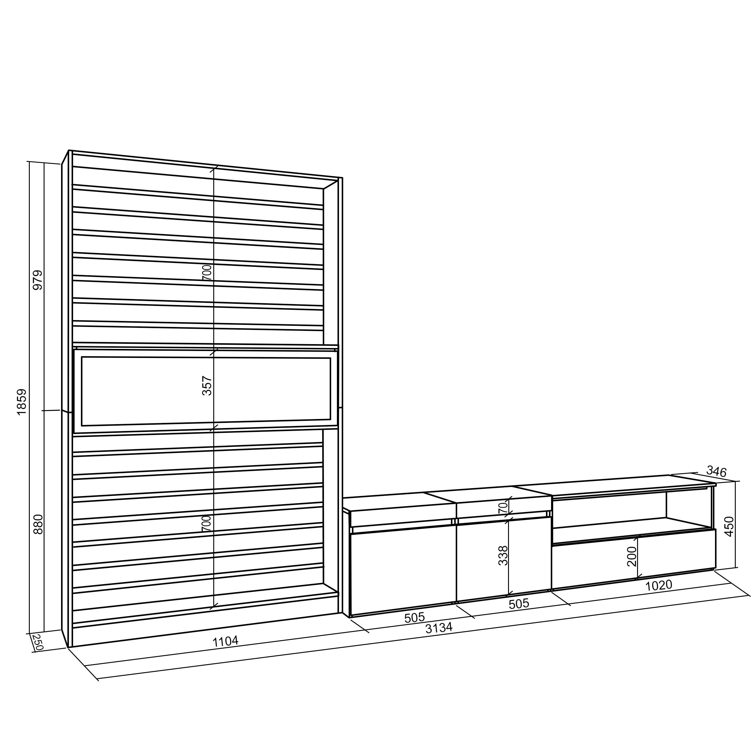 Mobile Soggiorno TV, 210x186x35cm, Per TV fino a 80", Camino elettrico RF2859