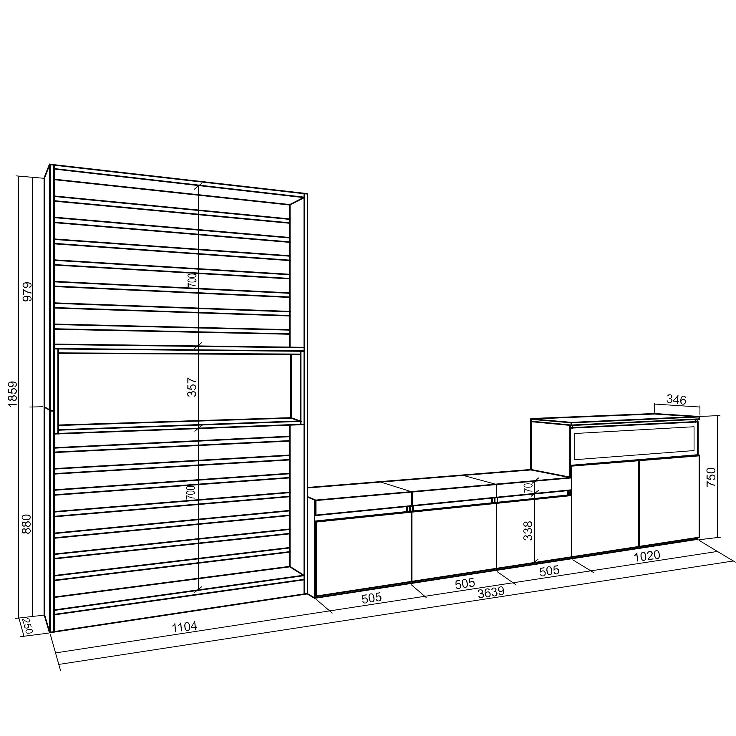 Mobile Soggiorno TV, 360x186x35cm, Per TV fino a 65", Camino elettrico RF3161