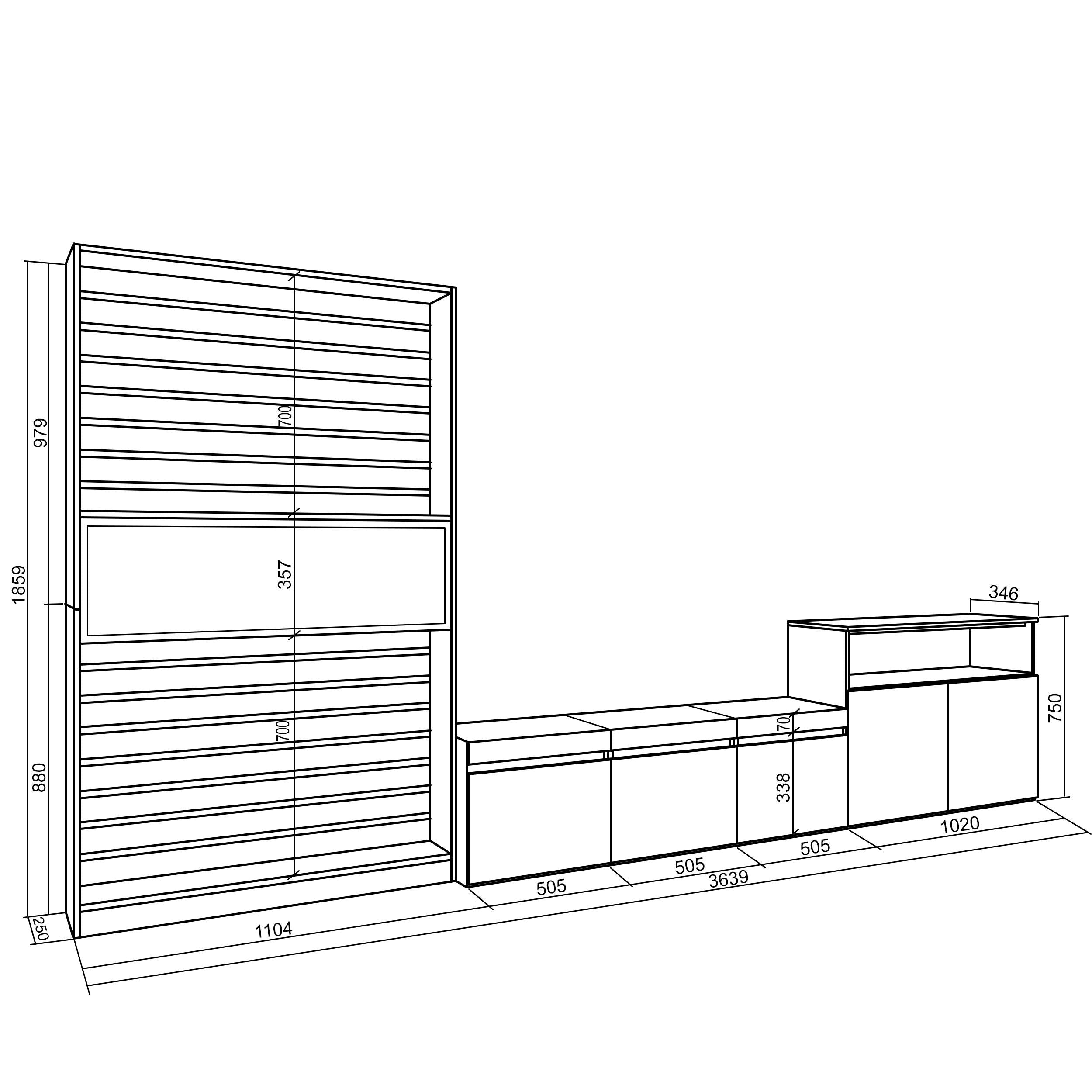 Mobile Soggiorno TV, 360x186x35cm, Per TV fino a 65", Camino elettrico RF3160