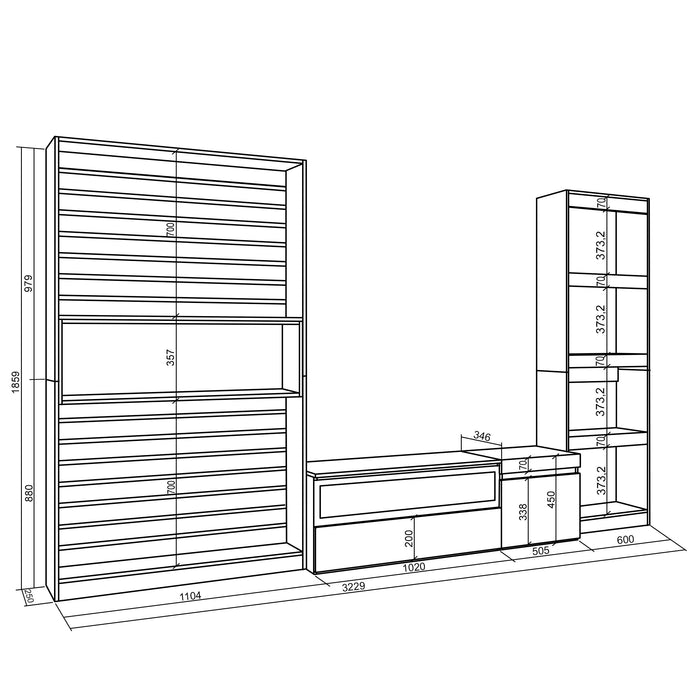 Mobile Soggiorno TV, 320x186x35cm, Camino elettrico RF 2569