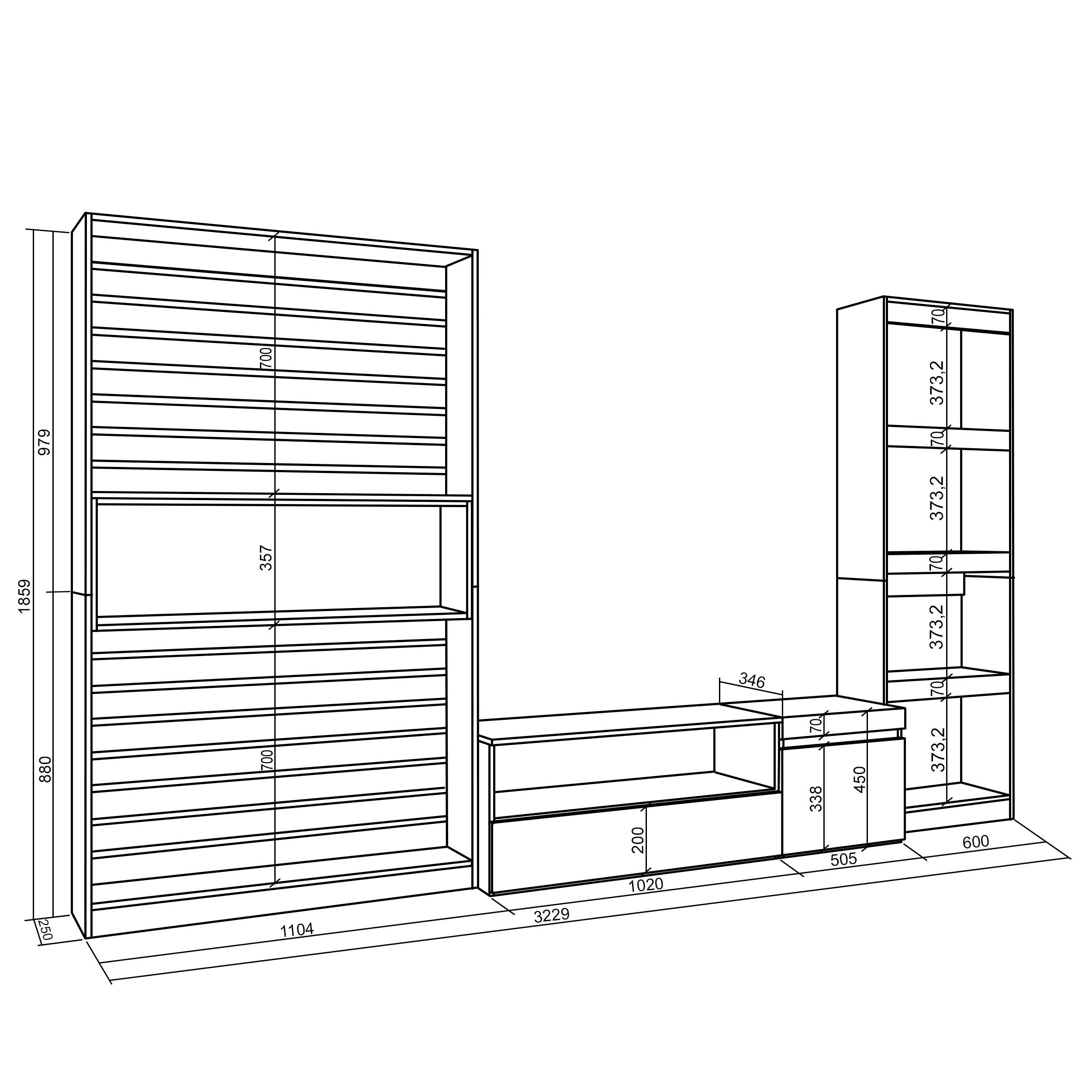 Mobile Soggiorno TV, 320x186x35cm, Bianco e nero RF 2565