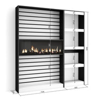 Libreria scaffale in legno a ripiani, 170x186x25cm, Camino elettrico, Stile moderno, colore Bianco e nero