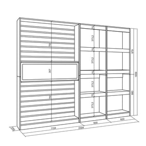 Libreria scaffale, 230x186x25cm, Soggiorno - Ufficio, Camino elettrico RF 2416