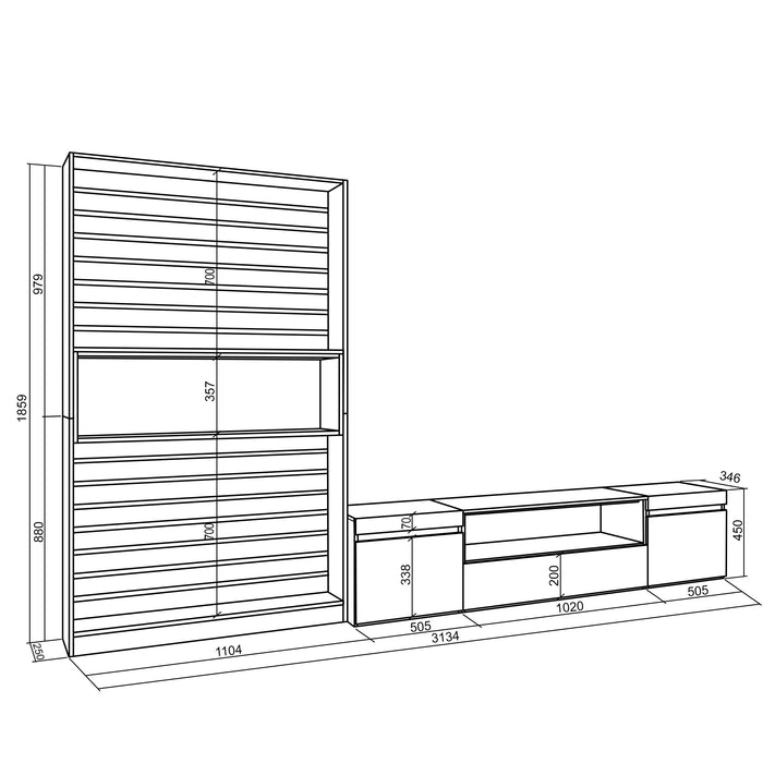 Mobile Soggiorno TV, 210x186x35cm, Per TV fino a 80", Cemento RF2866