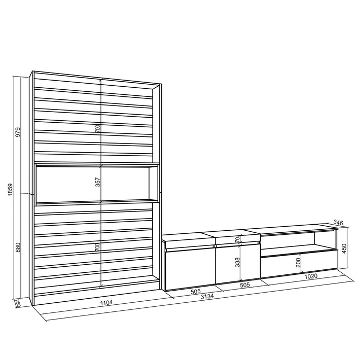 Mobile Soggiorno TV, 210x186x35cm, Per TV fino a 80", Cemento RF2869