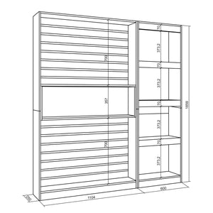 Libreria scaffale in legno a ripiani, 170x186x25cm, Soggiorno - Ufficio, Per libri, Stile moderno, Cemento