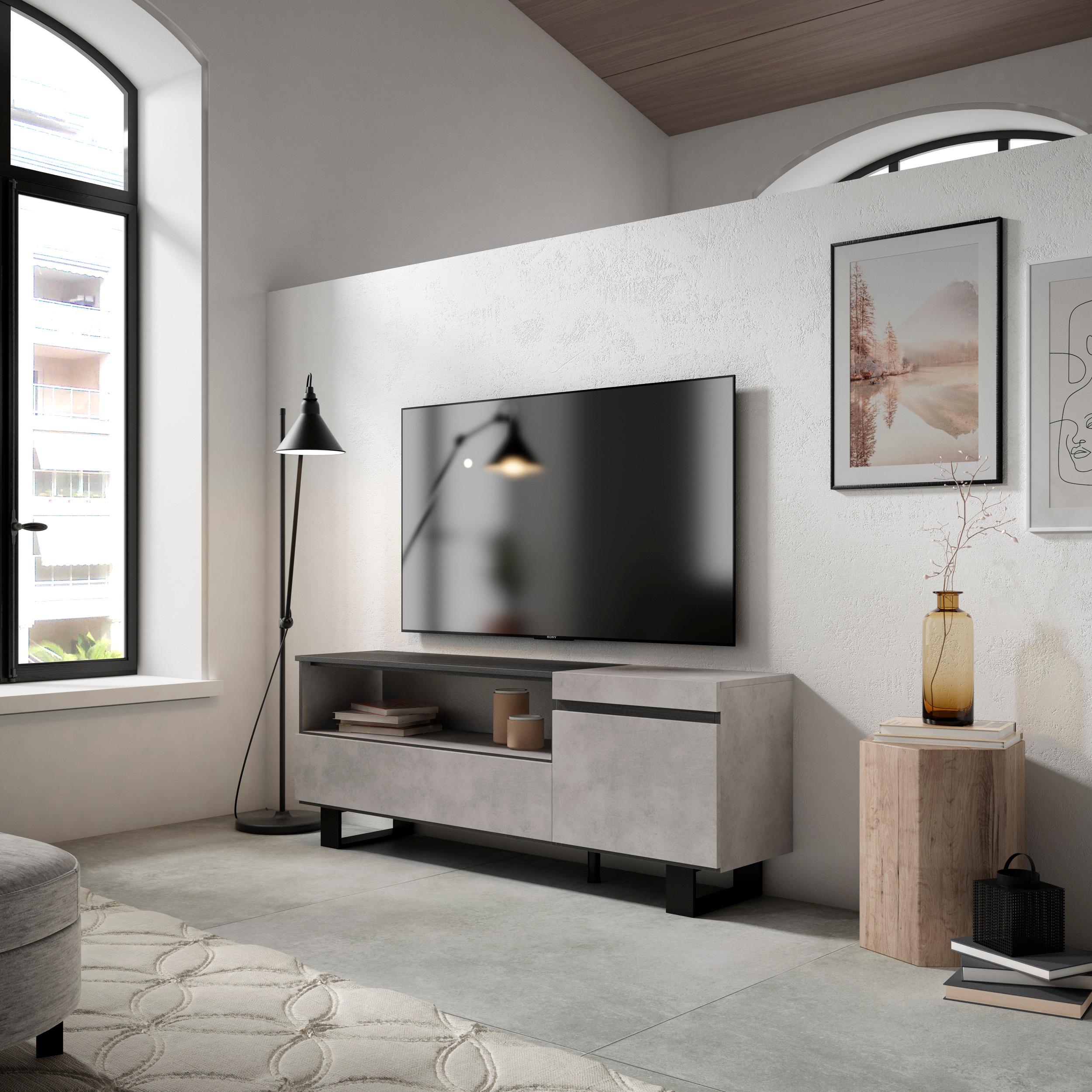 Mobile TV Soggiorno, 150x35x57cm, Per TV fino a 65", Design industriale, grigio cemento RF2464