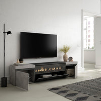 Mobile TV Soggiorno, 200x45x35cm, Per TV fino a 80", Camino elettrico, Stile moderno, Cemento