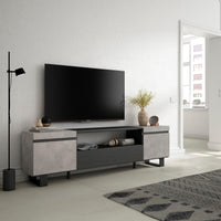 Mobile TV, 200x35x57cm, soggiorno, Per TV fino a 80", Design industriale, grigio cemento RF2239