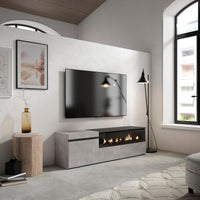 Mobile TV Soggiorno, 150x45x35cm, Per TV fino a 65", Camino elettrico, Stile moderno, colore Cemento