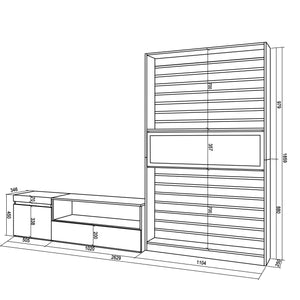 Mobile Soggiorno TV, 260x186x35cm, Per TV fino a 65", Camino elettrico RF 2564