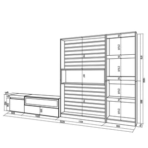 Mobile Soggiorno TV, 320x186x35cm, Camino elettrico RF 2584