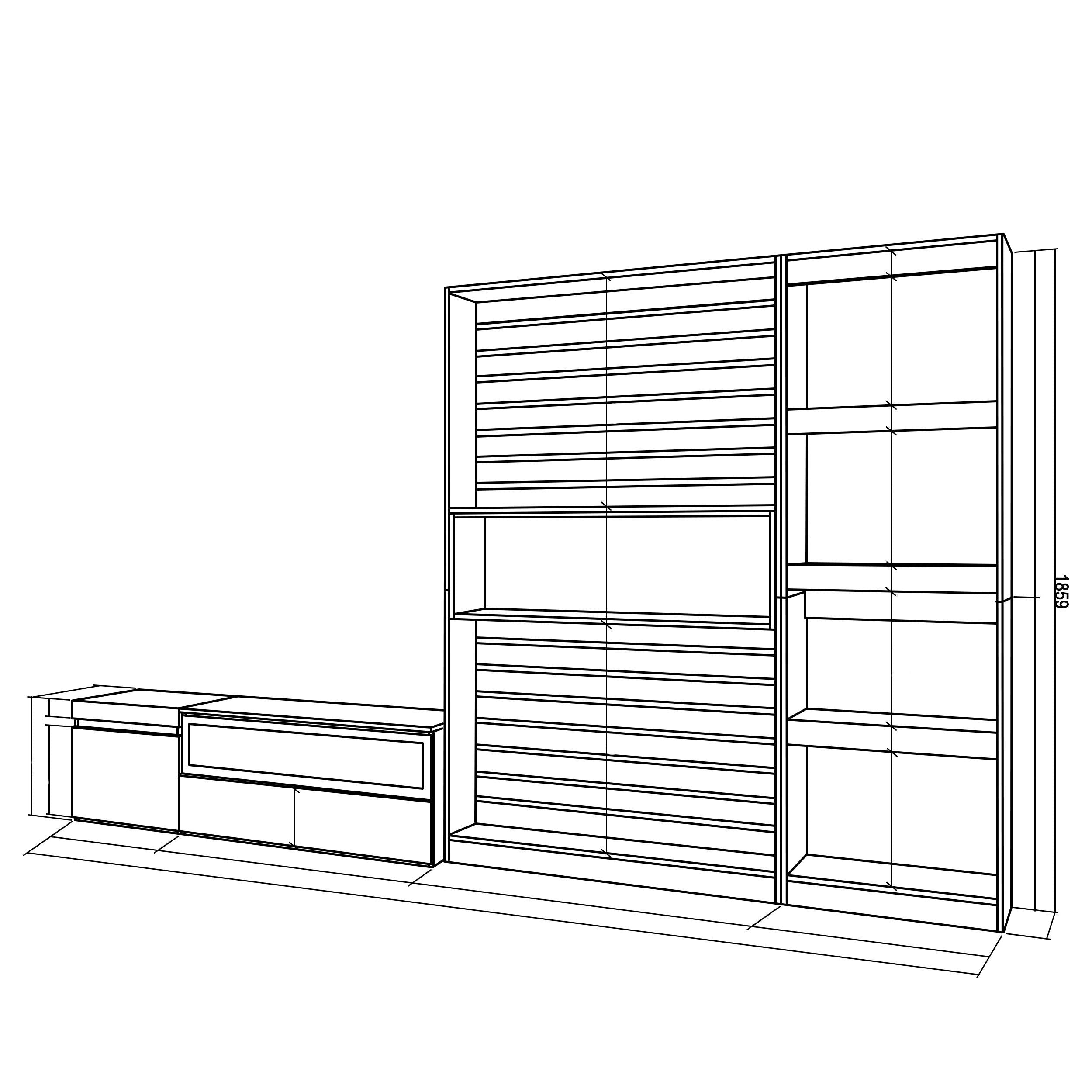 Mobile Soggiorno TV, 260x186x35cm, Per TV fino a 65", Cemento RF 2555