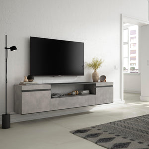 Mobile TV Soggiorno, 200x45x35cm, Per TV fino a 80", Sospeso, da appendere, Stile moderno, colore Cemento