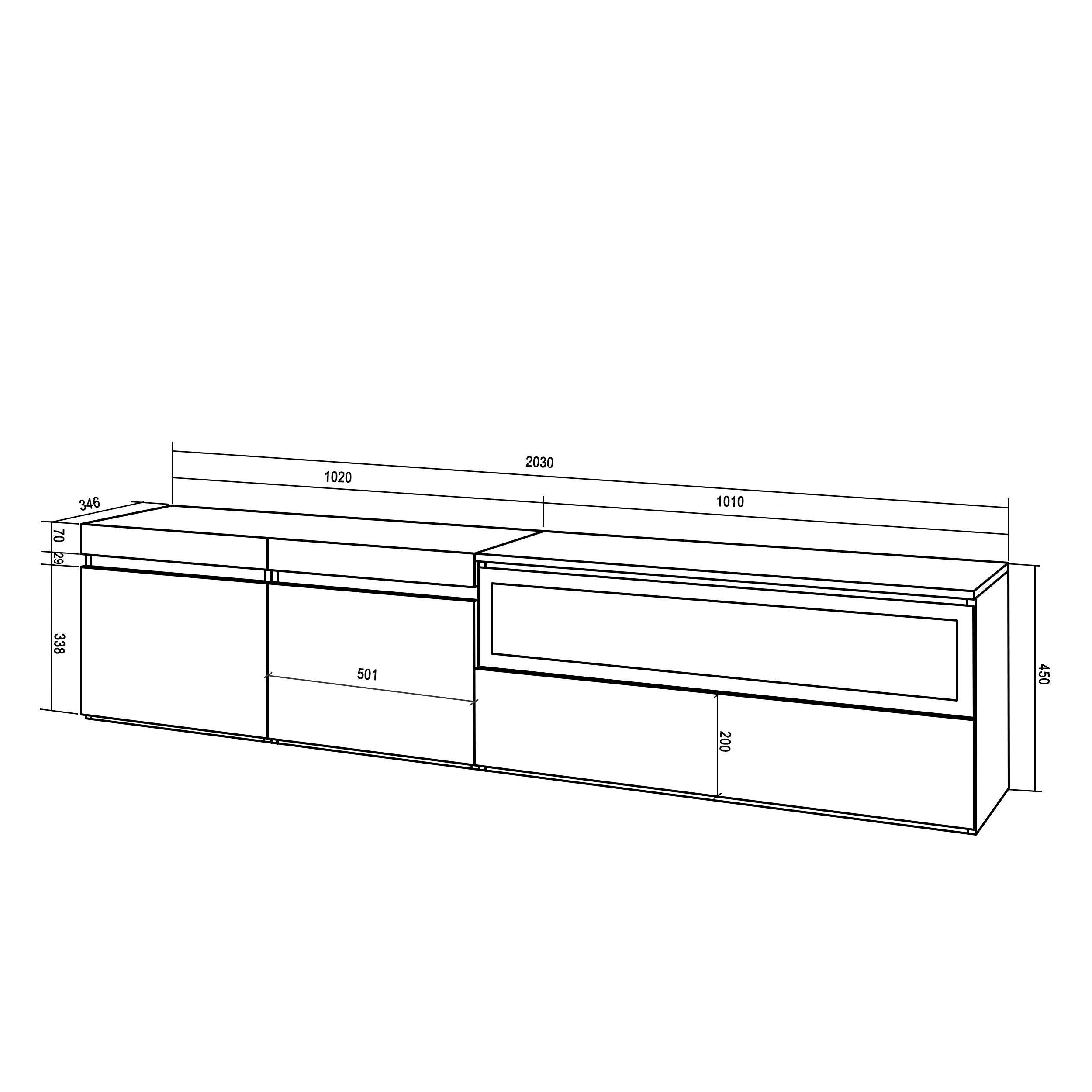 Mobile TV, 200x35x45cm, soggiorno, Per TV fino a 80", Camino elettrico, da appendere, grigio cemento RF2249