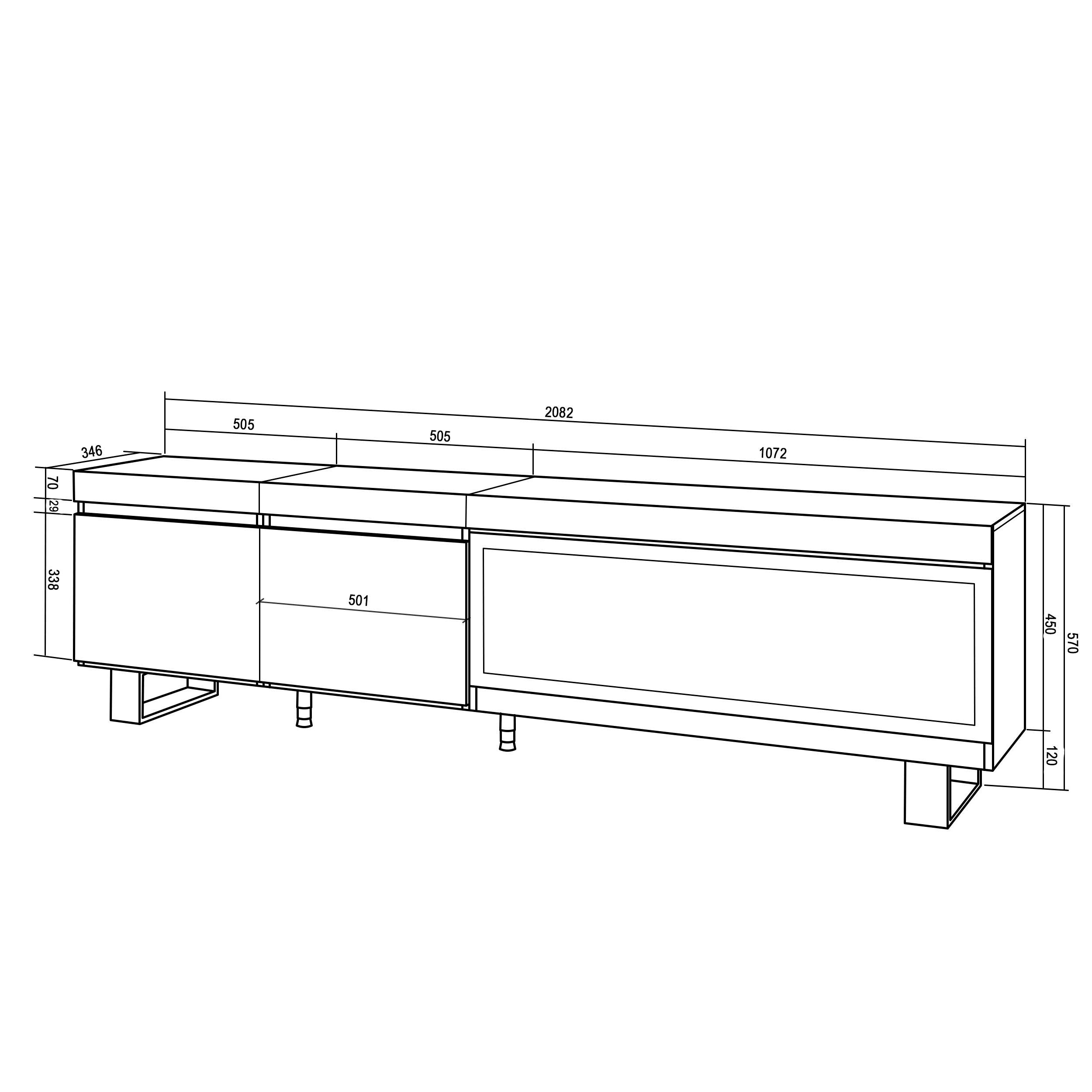 Mobile TV Soggiorno, 210, Per TV fino a 80", Camino elettrico XXL, Design industriale, Cemento RF3212