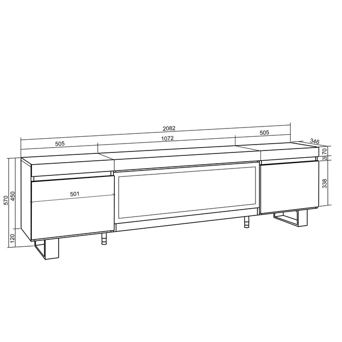 Mobile TV Soggiorno, 210, Per TV fino a 80", Camino elettrico XXL, Design industriale, Cemento RF3211