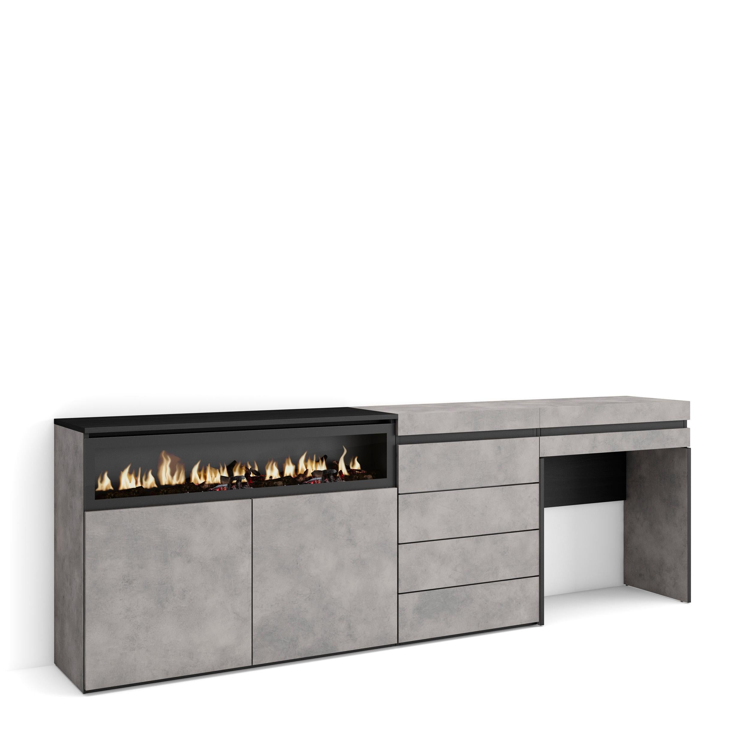 Credenza, 227x35x75 cm, Camera da letto, stanza, Camino elettrico, Cassettiera, Tavolo da toeletta, Cemento , RF3407