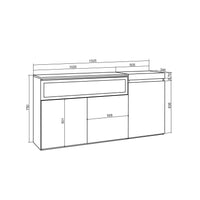 Credenza, Mobile soggiorno 150x75x35cm, 3 Porte, Camino elettrico, Stile moderno colore Cemento