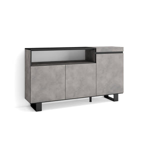 Credenza, Mobile soggiorno 150x87x35cm, 3 Porte, Design industriale, Stile moderno colore Cemento