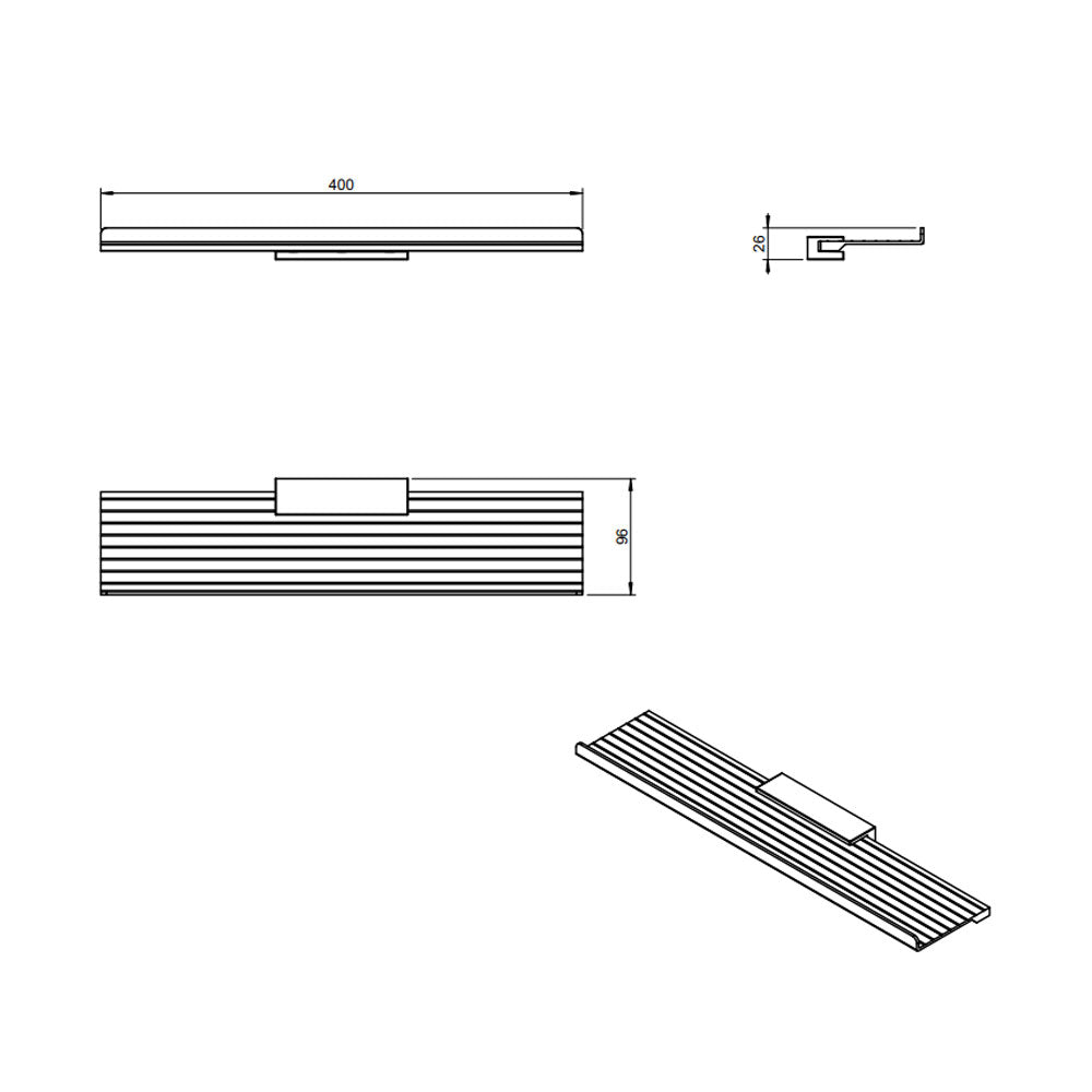 Mensola a muro in alluminio con supporto in ottone verniciato della collezione 'Architect s+' by Cosmic cm 40x10x3 - Nero