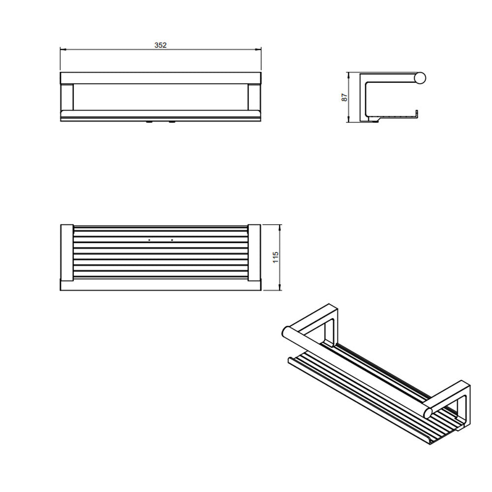 Mensola porta sapone doccia a muro in alluminio ed ottone cromato della collezione 'Architect s+' by Cosmic