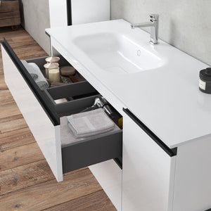 Composizione di mobili bagno con lavabo, colonna, pensile e specchio modello York01 200x46x190h cm Bianco Lucido