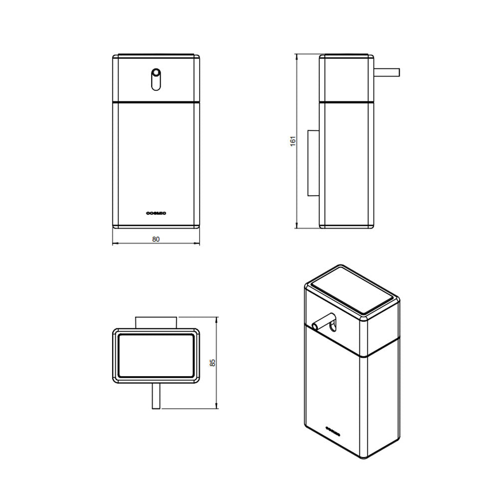 Dispenser sapone a muro in ottone cromato della collezione 'Extreme' by Cosmic cm 8x8,5x16