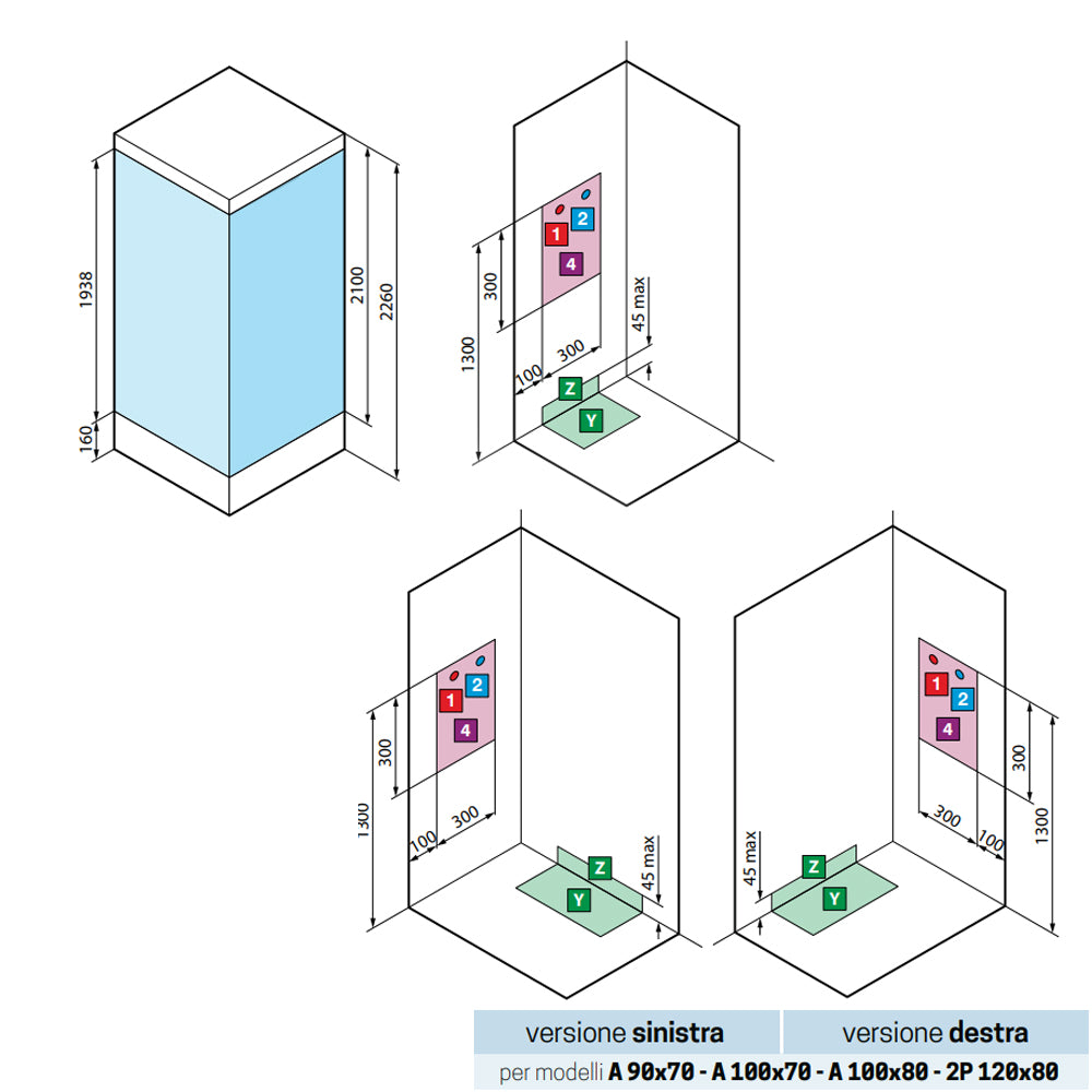 Cabina doccia multifunzione Novellini con idromassaggio cm 70x90