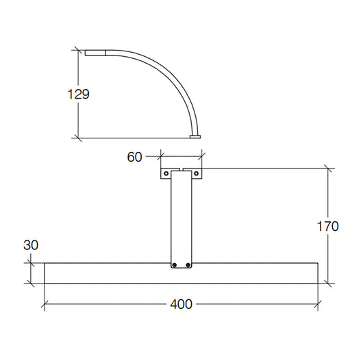 Lampada specchio a Led squadrata con braccio ricurvo in alluminio cromato Lineabeta Ciari Distanza dallo specchio cm 17