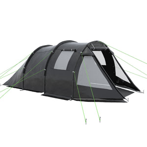 Tenda da Campeggio per 3-4 Persone 475x264x172 cm Due Stanze con Finestre e Borsa da Trasporto Nero