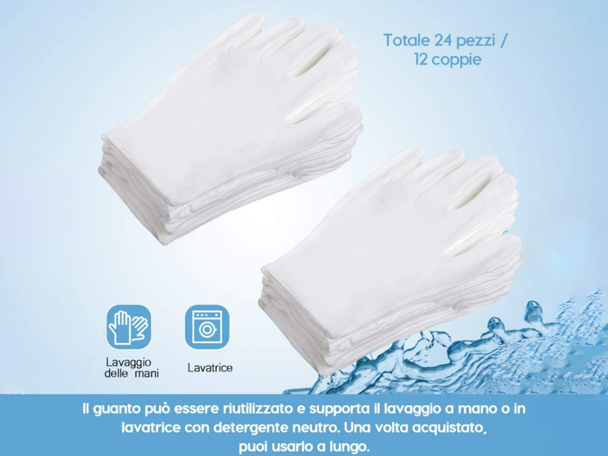 12 Paia Guanti Cotone Bianco Taglia L 9