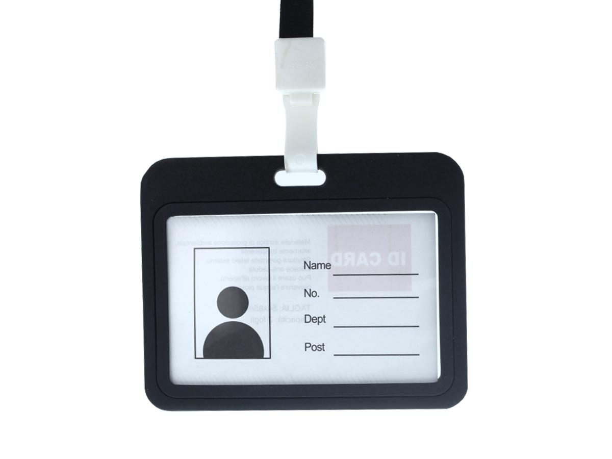 12 Pezzi Porta Badge In PVC Con Corda Doppio Esposizione Nero Interno 85X54mm