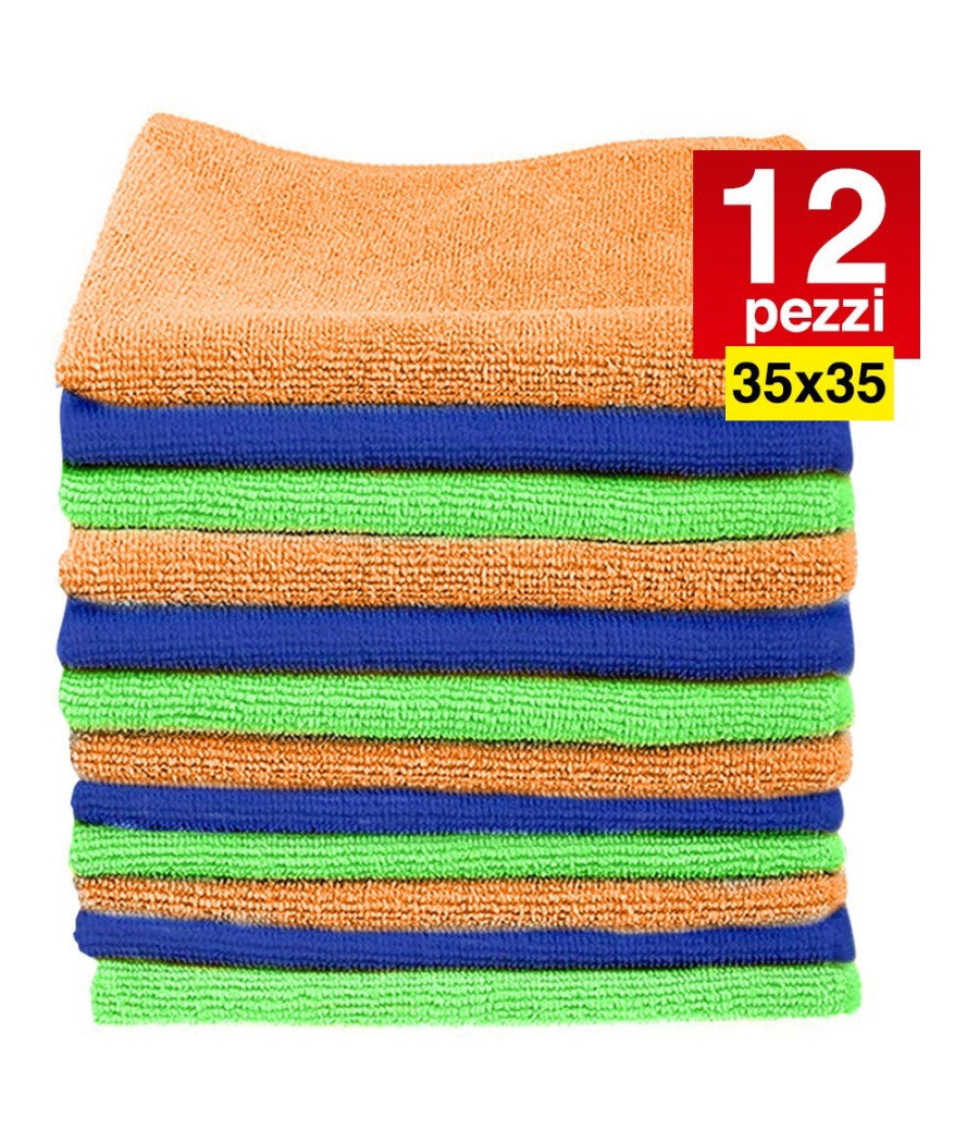 12 Panni Microfibra 35 X 35 Cm Panno Pulizia Multiuso Lavaggio Auto Asciugamano         