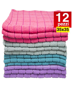 12 Panni Microfibra 35x35cm Panno Pulizia Multiuso Lavaggio Auto Asciugamano         