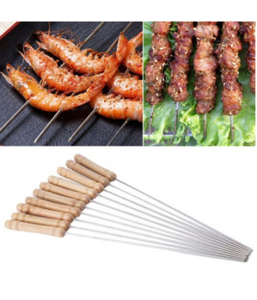 12 Spiedini Manico Legno Da Barbecue In Acciaio 25 Cm Griglia Brace Arrosticini         