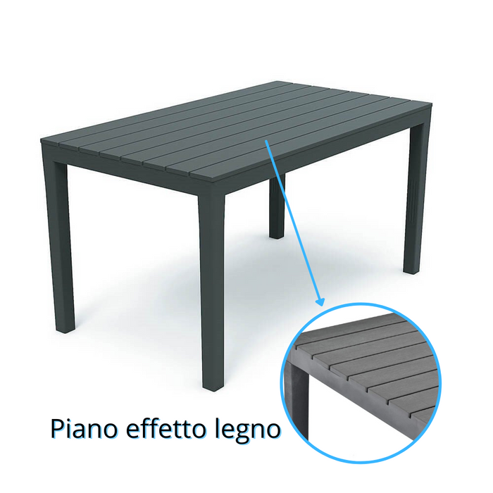 Tavolo da giardino 6 posti 138x78x72h cm in plastica effetto legno Tavolo per esterno colore antracite Tomaino