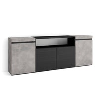 Credenza, Mobile soggiorno 200x75x35cm, 4 Porte, grande stoccaggio, Stile moderno colore Cemento