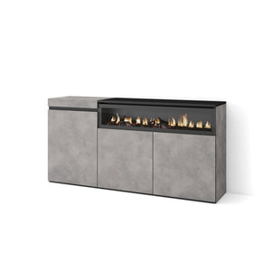 Credenza, Mobile, 150x35x75cm, 3 Porte, Camino elettrico, grigio cemento RF2498