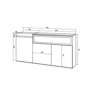 Credenza, Mobile, 150x35x75cm, 3 Porte, Camino elettrico, grigio cemento RF2498